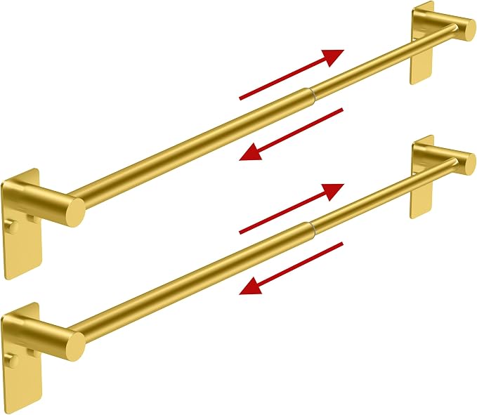 Adjustable Towel Bar, 16.7inch to 28.5inch Towel Racks for Bathroom, Self Adhesive Towel Rack Wall Mounted, 304 Stainless Steel Stick on Bathroom Towel Rod (Brushed Gold, 2 Pack)