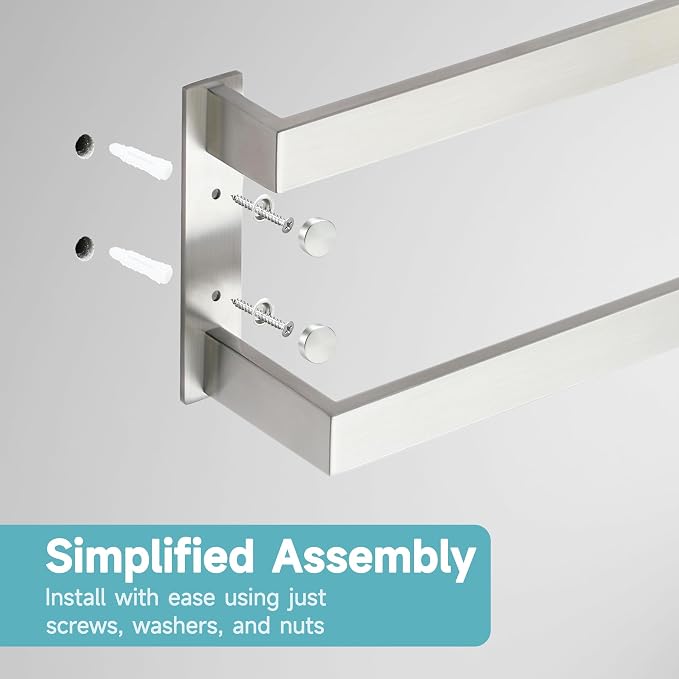 Alise Double Towel Bar, 28" Double Towel Racks for Bathroom, Brushed Nickel | Bathroom Towel Rack Wall Mounted, 3.54" Wide Faster Drying, Ladder Design, SUS304 Stainless Steel