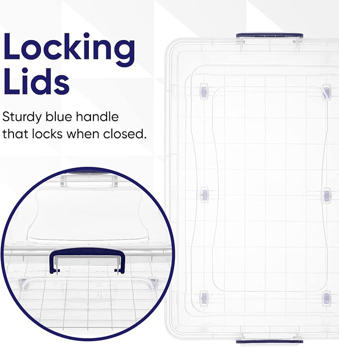 Superio Under Bed Storage Containers with Wheels (2 Pack), Flat Clear Storage Bin Stackable Large Storage Latch Box with Lids Store Cloths, Bedding, Linen, For Under The Bed, Garage, Home