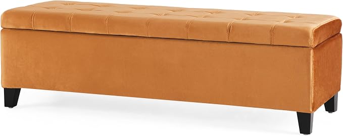 Upholstered Storage Ottoman Bench, End of Bed Bench with Storage Chest, Foldable Foot Rest with Legs for Living Room, Bedroom, Entryway, Dark Gray (Burnt Orange)