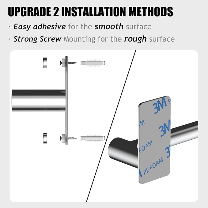 Towel Bar, 14inch to 25inch Adjustable Towel Holder Rod, Self Adhesive Wall Mounted Hand or Body Towel Rack for Bathroom Kitchen, Stainless Steel Organizer Single Bar (Chrome, 4 Pack)