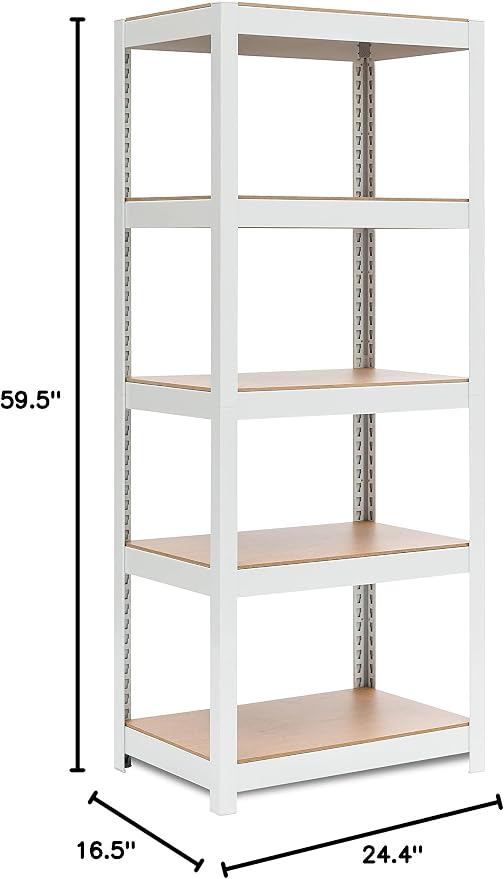 House 5 Tier 24.1" W Laminated Metal Shelving Unit Adjustable Storage Utility Rack Heavy Duty Shelves Organization Multipurpose Shelf Kitchen Garage Pantry Closet 1 Pack | Adjustable boltless metal shelving for pantry, closet, kitchen, basement, garage...