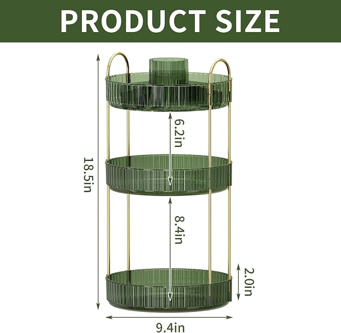 360° Rotating Makeup Organizer, Large-Capacity Skincare Make Up Storage 3 Tier Perfume Organizers Cosmetic Dresser Organizer with Makeup Brush Holder, Fits Bedroom, Bathroom, Vanity Shelf Countertop
