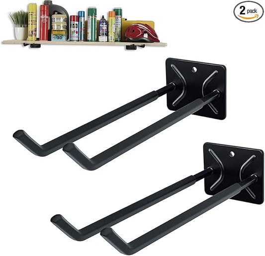 Garage Storage Hooks, Heavy Duty Steel Tool Organizer, 12.4 Inch Wall Mount Hangers Racks for Car Tires, Ladders, Chairs, Ropes and Garden Tools, 2 Pack