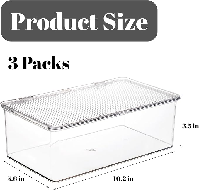 Set of 3 Small Stackable Storage Bins with Hinged Lid, Acrylic Organizer Box, Clear Makeup Organizer Box, Cosmetic Case for Home, Office
