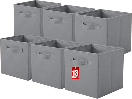 ShellKingdom Storage Bins, Foldable Fabric Storage Cube And Cloth Organizer | Storage Drawer For Closet And Toys, 13 X 13 X 13 INCH, 6 Pack (Grey)