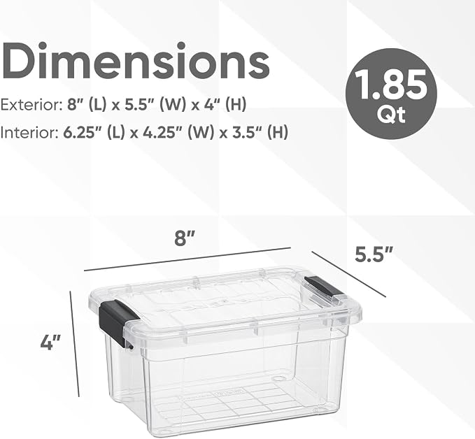 Superio Storage Bins with Lids- 2 Pack, 1.85 Qt Clear Boxes for Organizing, Stackable Plastic Containers- BPA Free, Non-Toxic, Odor Free, Organizer for Home, Office, Dorm