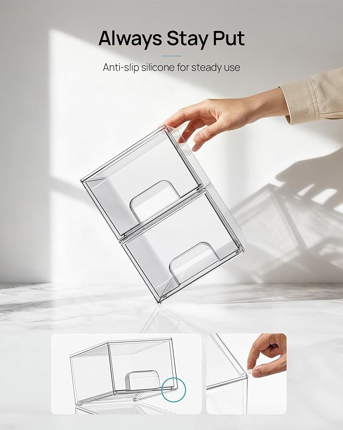 Vtopmart 10 Pack Small Clear Stackable Storage Drawers, Acrylic Bathroom Makeup Organizer, Plastic Storage Bins For Vanity, Undersink, Kitchen Cabinets, Pantry, Home Organization