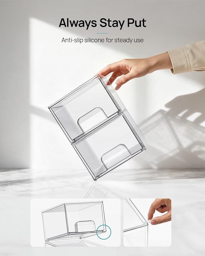 Vtopmart 6 Pack Small Clear Stackable Storage Drawers,Acrylic Bathroom Makeup Organizer,Plastic Storage Bins For Vanity, Undersink, Kitchen Cabinets, Pantry, Home Organization