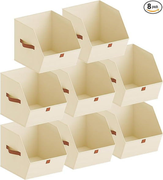 Homsorout Fabric Closet Storage Cubes - 8 Pack Square Storage Bins with Dual Handles for Clothes, Towels, Toys, Cube Storage Organizers for Bedroom, Nursery, Shelves, Closet, Small Spaces, Beige