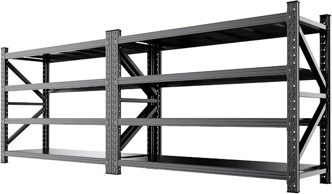 2-Pack 6000LBS Heavy Duty Garage Shelving for Large Garage & Warehouse Storage Organization, 4 Tier Adjustable Metal Storage Rack for Workshop, Basement & Storage Room, 79" W x 24" D x 74" H