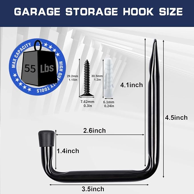 Dreecy J Utility Hooks for Hanging Heavy Duty Garage Storage Utility Hooks for Garage Wall, Color Black, 6 Pack