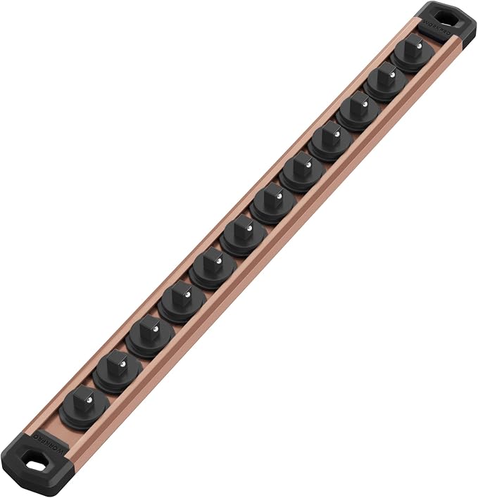 WORKPRO Magnetic Socket Organizer, Heavy Duty 1/4-Inch Drive Socket Rail | 1 Piece Socket Holder with 12 Spots, Aluminum Alloy, Rotatable & Movable Clips, Efficient Organization