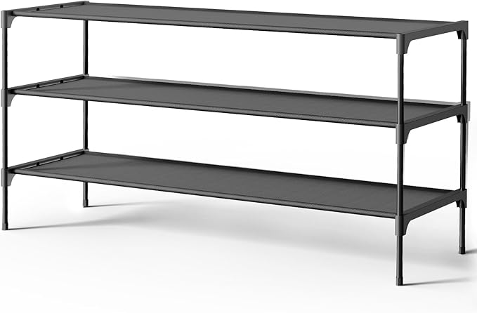 Kitsure Shoe Rack - Non-Woven Shoe Rack Shelf, 36.2" Wide - 3 Tier, Black | Shoe Organizer for Closet, Entryway, Garage, Stackable Shoe Shelves, college dorm&apartment essentials