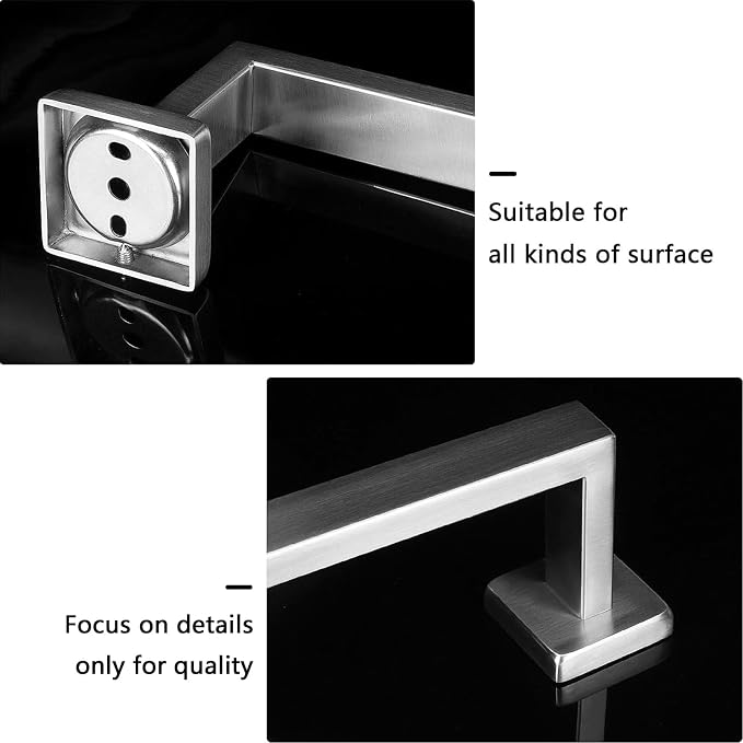 NearMoon Towel Bar, Bath Accessories Premium Thicken Stainless Steel Square Shower Towel Rack for Bathroom, Towel Holder Wall Mounted (1 Pack, Brushed Nickel, 12 Inch)