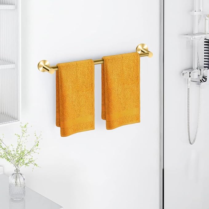 MGahyi Towel Racks for Bathroom-Adjustable Towel Holder(13.18inch-24inch) Sturdy and Rustproof Towel Bar Wall Mounted, Single Towel Bar Rod for Bathroom Accessories (Gold, 2Pcs-Towel Bar)
