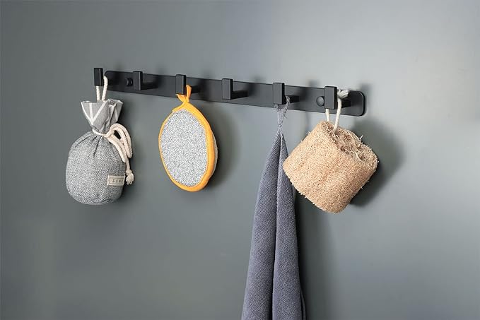 Coat Rack, Heavy Duty Stainless Steel 6 Tri Coat Hook Hanger, Wall Mounted Wall Hooks, Rustic Clothes Hook/Key Hook Rail for Bathroom Kitchen Entryway(2 Pack, 6 Hook Black)