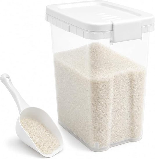 Rice Storage Container 10-15 Lbs, Airtight Flour Dry Food Bin with Scoop | Tight-Lock, Food-Grade Plastic Food Storage Container Dispenser for Cereal, Sugar, Kitchen, Pantry Organizers and Storage