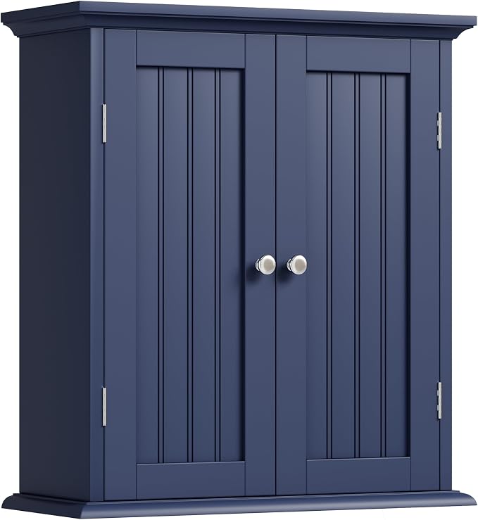 ChooChoo Bathroom Wall Cabinet with 2 Doors, Over The Toilet | 8.8"D x 21.1"W x 24"H, Medicine Cabinet, Adjustable Shelves, Cupboard, Navy Blue