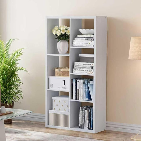 VDNEND Cube Storage Organizer Bookcase, Decorative 11 inch Open Back Cubical Shelf with Thickened Border, Display Bookshelf for Living Room, Home Office, Sturdy Room (White, 7 Cube,Standard)