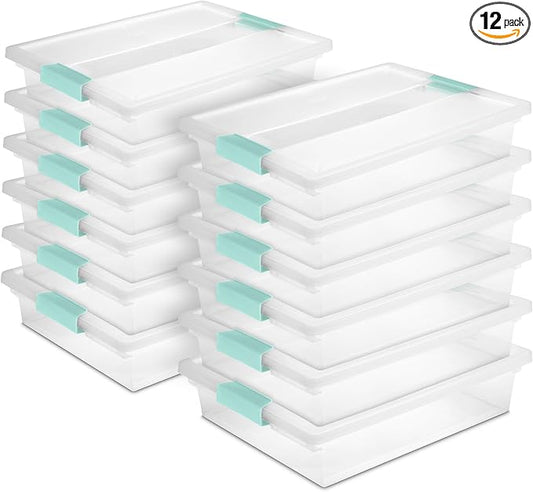 Sterilite Clip Box, Stackable Clear Plastic Bins- Large, 12-Pack | Storage Containers with Latching Lids for Writing, Arts or Crafts Supplies - Home, Office, Classroom & Workshop Organization