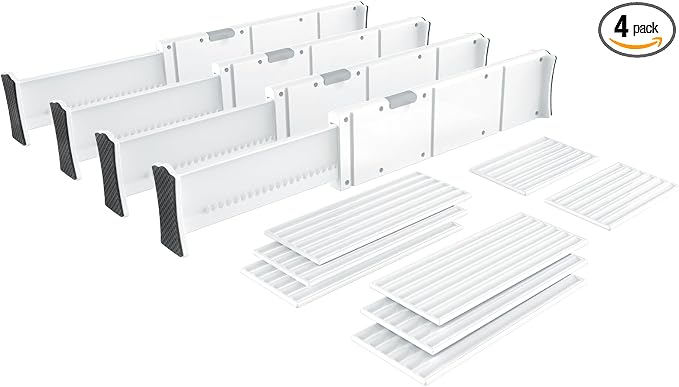 KABUM Upgrade Adjustable Drawer Divider Organizer(2.8 * 11.7-18.5") | Expandable Organization for Home, Office,2.8" High Expandable from 11.7" to 18.5",4 Dividers with 6 Long and 2 Short Inserts