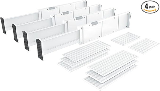KABUM Upgrade Adjustable Drawer Divider Organizer(2.8 * 11.7-18.5") | Expandable Organization for Home, Office,2.8" High Expandable from 11.7" to 18.5",4 Dividers with 6 Long and 2 Short Inserts