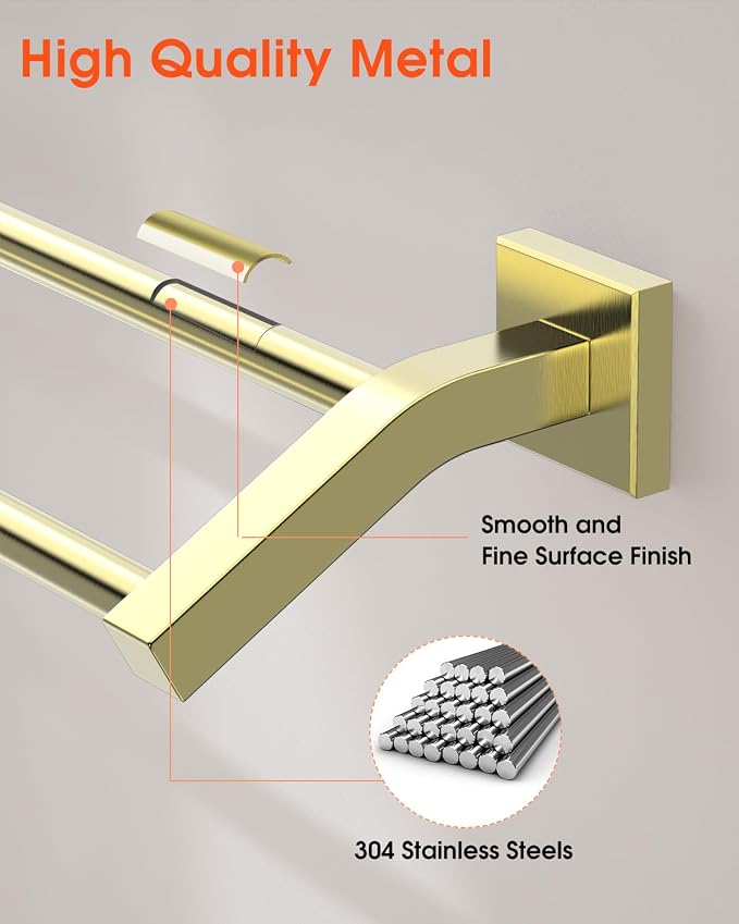 Alise Double Towel Bar, 20" Towel Racks for Bathroom Wall Mounted, Gold | SUS304 Stainless Steel Bathroom Towel Holder, Quick Drying Towel Hanger Towel Rod