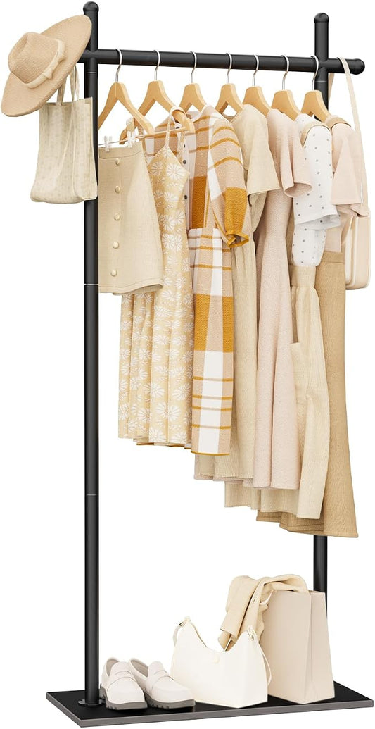 Coat Racks Freestanding with Natural Rock Base,68.9in,Black,Large | Garment Racks with Anti Slip Knots for Outerwear,Clothes Stands with Strong Load-Bearing,Metal Clothing Trees for Hats