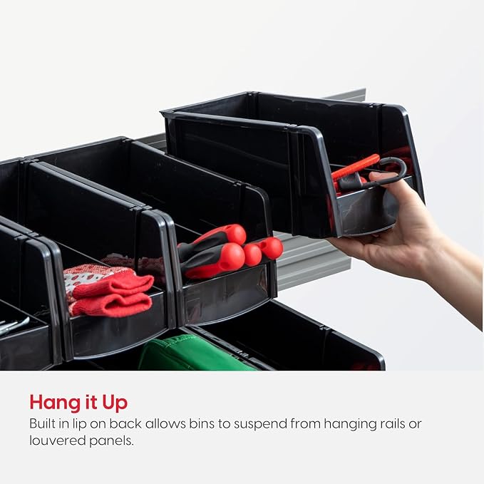 IRIS USA 8-Pack, Medium Stackable Storage Bins, Black | Organize small parts, hardware, craft supplies, pantry items, and household essentials with open-front access, stackable bins