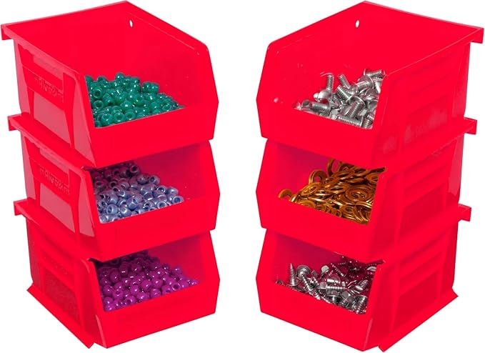 Akro-Mils 30210 AkroBins Plastic Storage Bins, 5"x4"x3", Red, 24-Pack | Space-Saving Stackable Bins for Garage, Pantry, Craft Organization