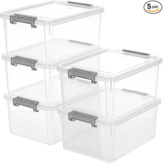 Citylife 17QT Plastic Storage Bins with Lids,5Packs Large Containers | Stackable Box with Locking Latches for Home, Office, Closet & Pantry Organization,Clear