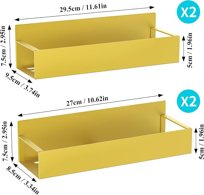 HuggieGems 4 Pack Magnetic Spice Storage Rack Organizer for Refrigerator and Oven, Gold Fridge Organizers and Storage