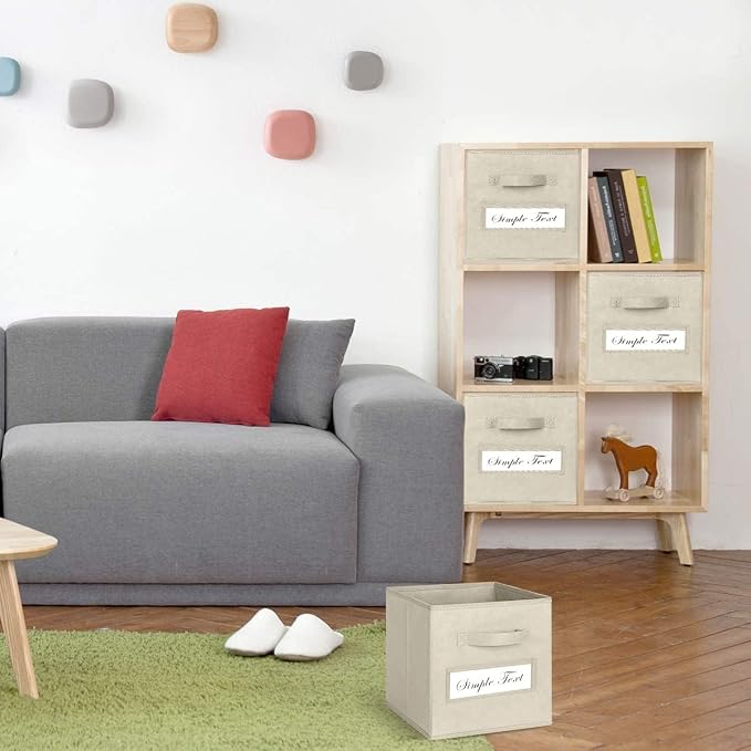 Fabric storage cubes (Set of 8) 11 Inch Cube Storage Bin, Cube storage with 8 Labels Window Cards & a Pen, Foldable cube organizer bins,11x11 Storage bin, Cubby Organizer Boxes, Beige