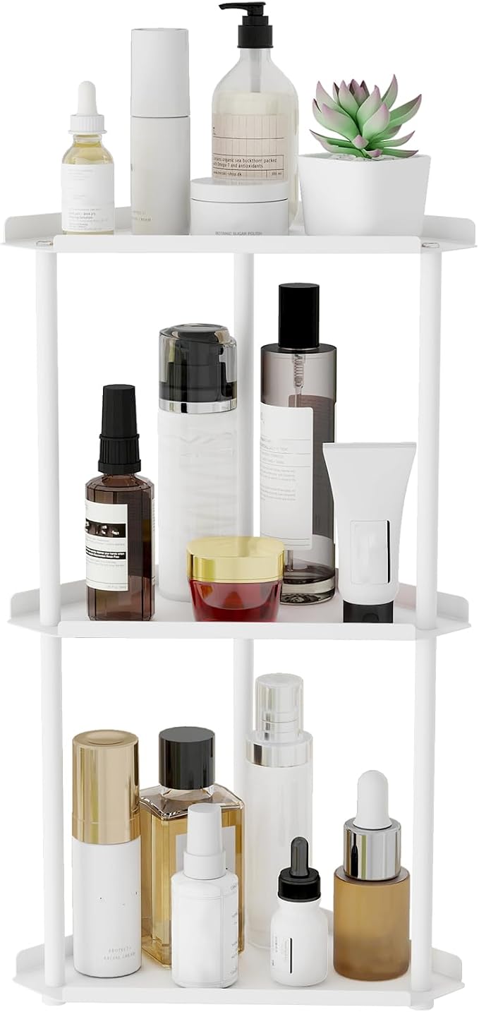 Jesginboo 3 Tier Bathroom Counter Organizer, Vanity Organizer Corner Shelf | Skincare, Makeup Countertop Organizers, Kitchen, Bathroom Counter Storage, White