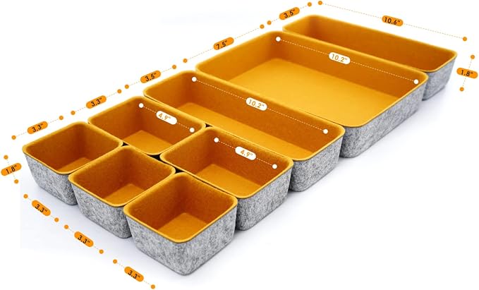 8-Piece Felt Drawer Organizers Curry Desk Tray Makeup Storage