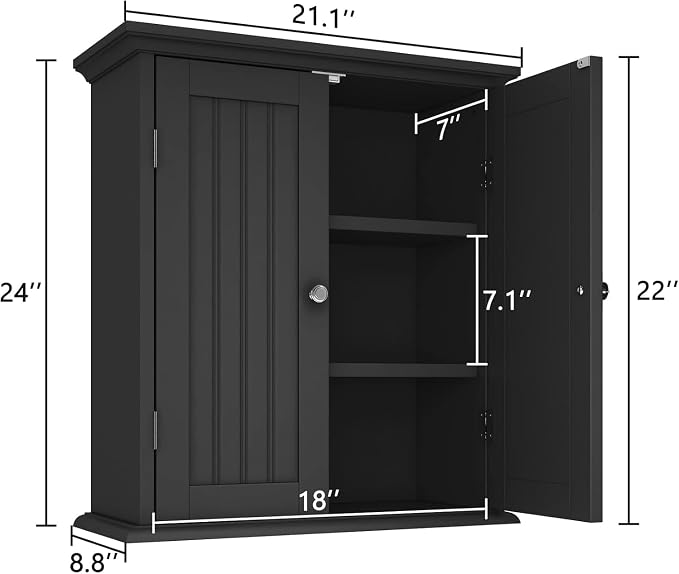 ChooChoo Bathroom Wall Cabinet Set of 2, Over The Toilet | 8.8"D x 21.1"W x 24"H, Medicine Cabinet, 2 Door and Adjustable Shelves, Cupboard, White