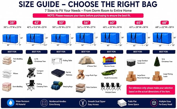 Extra Large Storage Bags, Jumbo Moving Tent Storage Bags, Waterproof Foldable Big Blue XXL Duffle Bag for Travel, 42x23x13.5inch - 4PACK