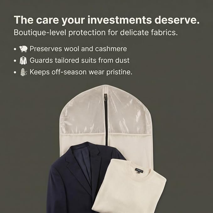 Household Essentials 3392-1 Cedarline Collection Hanging Garment Bag | Dress and Suit Protector | Natural Cotton Canvas,Off-White