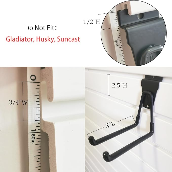 Slatwall Hooks 8 Pack, Heavy Duty Garage Wall Organizer for Power Tools and Cords, Slat Wall Hanging Hooks fit Standard 3-Inch Slat Wall