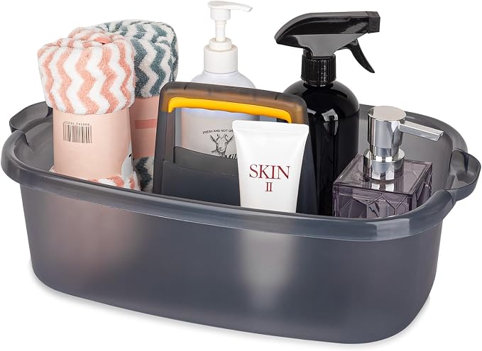 Large Cleaning Supplies Caddy Portable Shower Caddy Basket Clear Grey | Sturdy Supply Organizer with Handle Plastic Bucket Tool Storage for Bathroom Bedroom Kitchen Garden College Dorm Essentials
