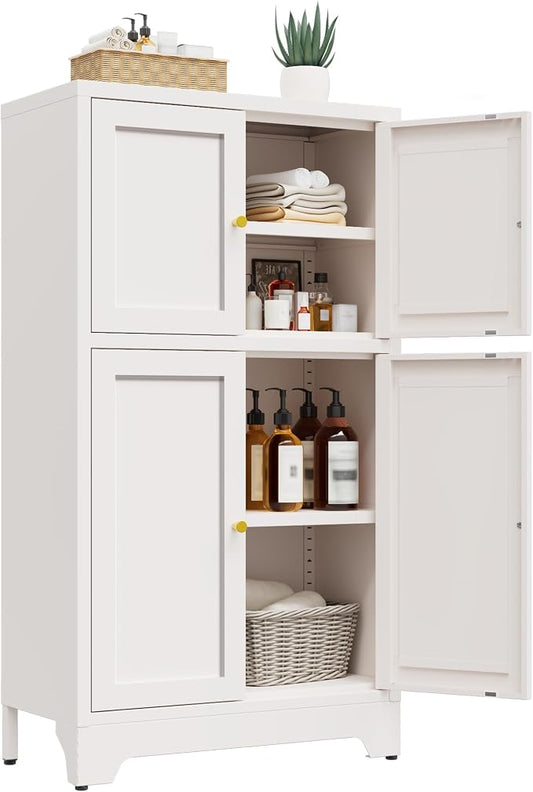 Bevivog Metal Locker Storage Cabinet,Home Accent Cabinets with 4 Doors and 2 Adjustable Shelves, Sideboard Coffee Bar Cabinets Small Pantry for Entryway, Bathroom, Kitchen,Living Room,Hallway