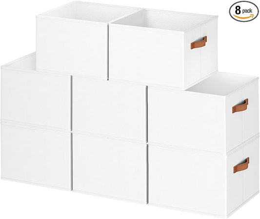 8 Pack Large Closet Storage Baskets Bins for Shelves, Collapsible Fabric Closet Organizers and Storage with Polyester Handles, Decorative Baskets for Organizing Clothes, Towels, Linen Closet 14"x10"