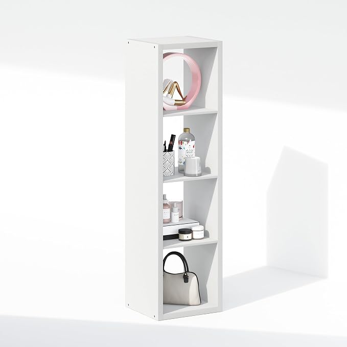 Furinno Cubic Extra Thick 4-Cube Closet Organizers and Storage, White | 14.6 x 16 x 58 in, Vertical Open Shelf Closet Storage, Closet Organizer, for Wardrobe, Bedroom, Living Room