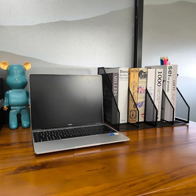 Mesh Desk Organizer Set, 2 Pack Set, with Pen Holder | Metal mesh desktop organizer set. 4-compartment file holder. Space-saving storage for office, home, school, Black