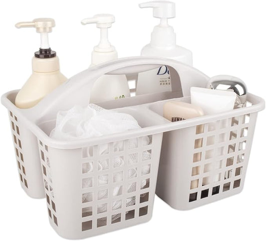 Portable Shower Caddy Basket Plastic Storage Basket with Divided Light Grey | Sturdy Large Capacity Cleaning Supplies Organizer Compartments Tool Bin for Bathroom Kitchen Bedroom College Dorm Essentials