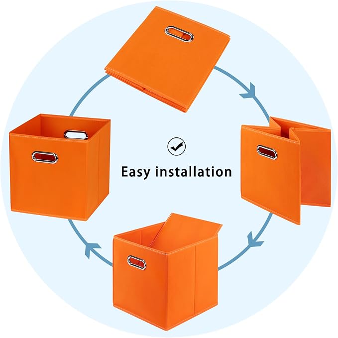 Fabric Cubby Storage Bins,13x13x13 Inches,Cube Organizer Bin Foldable Storage Boxes with Dual Handles Fabric Organizer Box and collapsible Storage basket,Set of 8,Orange