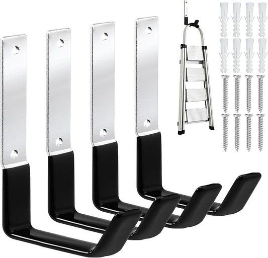 GeeWatom Heavy Duty Steel Garage Hooks,Garage Storage Utility Hooks,Anti-Slip Garage Hooks,Garage Garden Tool Organizer,Steel Wall Mount Hooks, Garden Hose Hanger, Black J Hooks (Large-4PC)
