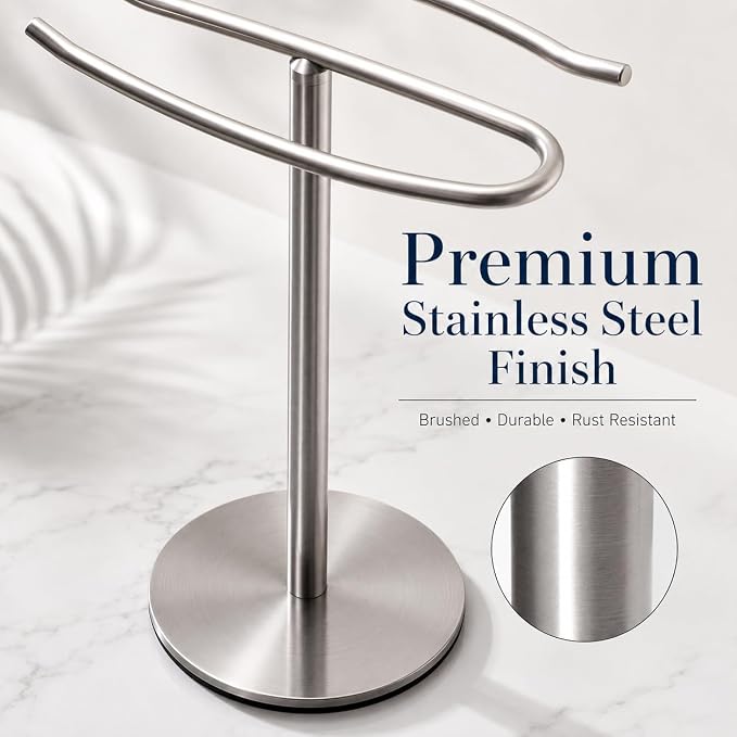 Brushed Nickel Hand Towel Holder Stand,13 Inch Free-Standing Towel Rack, SUS304 Stainless Steel Towel Bar Rack Stand, Tower Bar for Bathroom Kitchen Vanity Countertop…
