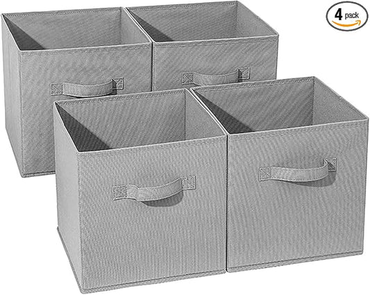 Basic Fabric Storage Bins 10.6 x 10.6 x 11 Storage Cubes 4 Pack Grey | Foldable Clothing Storage Bins, Reinforced Handles, Sturdy, Lightweight, Space-Saving, For Closet, Shelf, Nursery And Bedroom